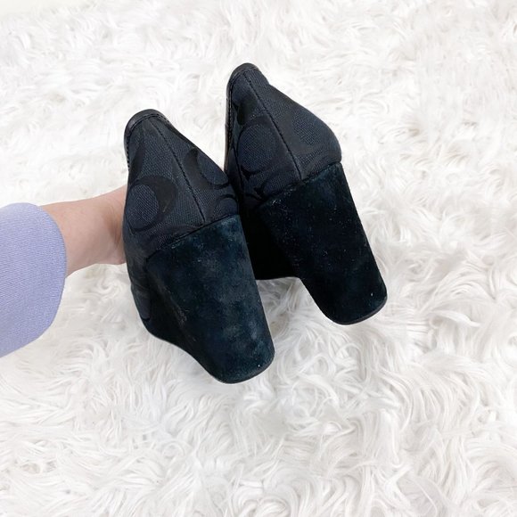 Coach Issy Black Logo Wedge Buckle Heels size 8 - Picture 5 of 6